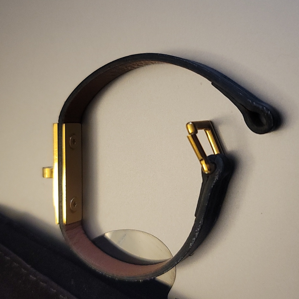 Rare! Hermes Chamonix Kelly Bracelet S Gold Black Leather Velvet Pouch - Picture 7 of 12